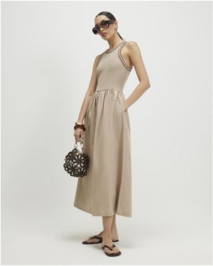River Island Maxi Dress Sleeveless Whipstitch Cotton - Natural