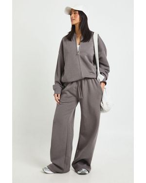 Boohoo Petite Bomber Jacket Wide Leg Jogger Tracksuit - Grey