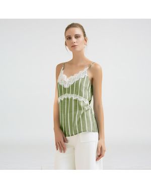 Smart & Joy Kanten Splitsing Gestreepte Camisole Top - Groen