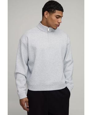 BoohooMAN Basic Oversized Boxy Quarter Zip Funnel Neck Sweatshirt - Grey