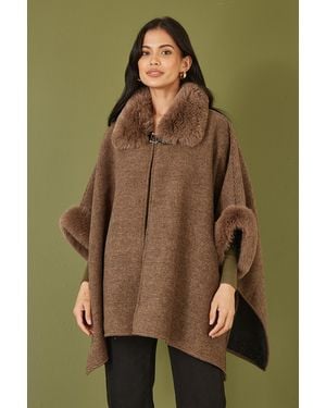 Yumi' Cape With Luxe Fur Trim And Lining - Green