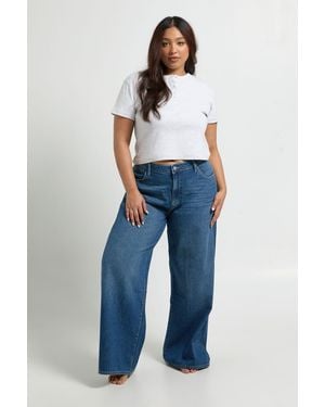 Boohoo Plus Basics Mid Waist Boyfriend Jean - Blue