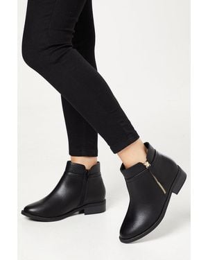 Good for the Sole Extra Wide Fit Mira Material Mix Zip Flat Ankle Boots - Black