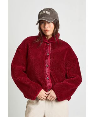 Boohoo Teddy Button Up Jacket - Red