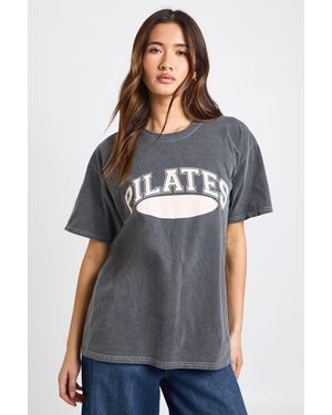 Boohoo Pilates Graphic Print Oversized T-Shirt - Grey