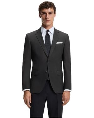 BOSS Solid Patterned Notch Collared Suit Jacket With Flap Pocket - Black