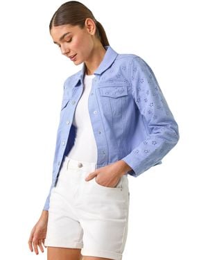 Roman Cotton Blend Broderie Sleeve Jacket - Blue