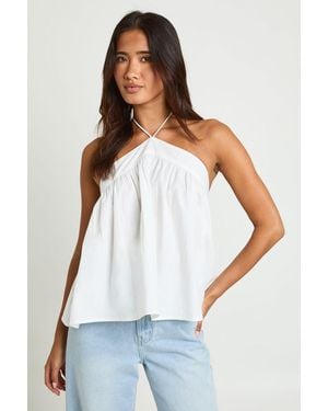 Boohoo Halterneck Swing Top - White