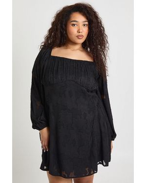 Boohoo Plus Burnout Chiffon Milkmaid Skater Dress - Black
