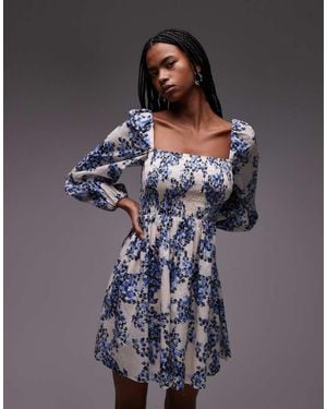 & Other Stories Square Neck Mini Dress With Shirred Bodice - Blue