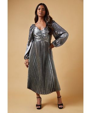 Oasis Occasion Pleated Metallic Midi Dress - Black