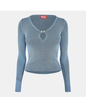 DIESEL Terry Cropped V Neck Slim Fit Jumper - Blue