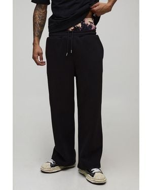 BoohooMAN Wide Leg Tie Dye Printed Double Waistband Joggers - Black
