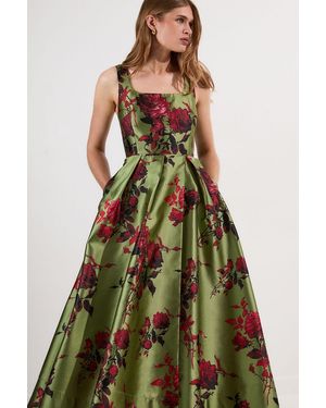 Karen Millen Lydia Floral Jacquard Corseted Woven Maxi Dress - Green