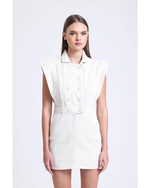 Hiccup Polo Collar Buttoned Mini Dress With A Padded Shoulder - White