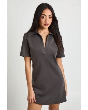 Boohoo Open Collar Long Sleeve Shirt Dress - Black
