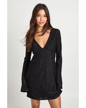 Boohoo Burnout Floral Flare Sleeve Shift Dress - Black
