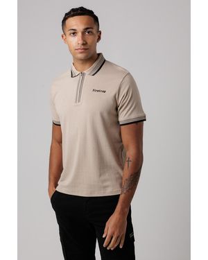 Firetrap Regular Fit Cotton Zip Polo Shirt With Gradient Stripes - Grey