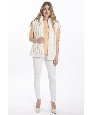 Jayley Faux Fur Suede Vertical Stripe Gilet - White