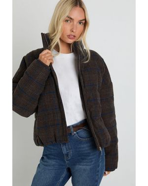 Boohoo Check Puffer Jacket - Black