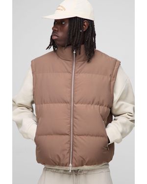 BoohooMAN Boxy Fit Funnel Neck Puffer Gilet - Brown