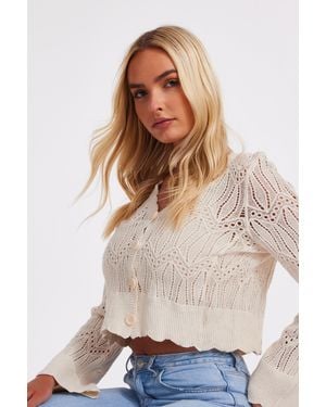 Quiz Knit Cropped Cardigan Cotton - Natural