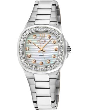 Gv2 Potente Lady Mop Dial, 316L Stainless Steel Diamond Swiss Quartz Watch - Grey