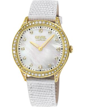 Gevril Morcote Swiss Diamond Mop, Genuine Italian Leather Watch - Grey