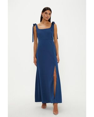 Oasis Satin Tie Shoulder Midi Bridesmaids Dress - Blue
