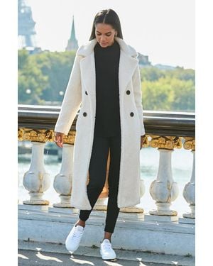 Sosandar Super Cosy Longline Borg Coat - Green
