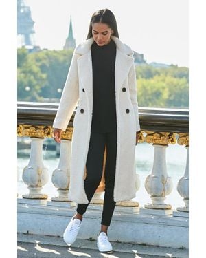 Sosandar Super Cosy Longline Borg Coat - Green