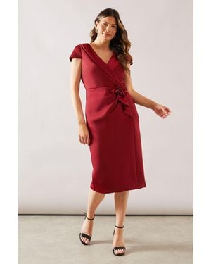 Wallis Occasion Scuba Corsage Midi Dress - Red