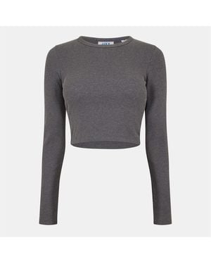JJXX Feline Slim Fit Cropped Long Sleeve T-Shirt - Grey