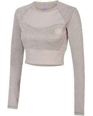 Umbro Ladies Pro Training Long-Sleeved Crop Top Marl) - Grey