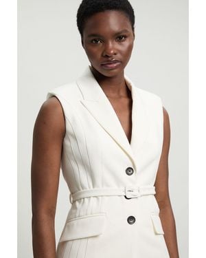 Karen Millen Tailored Structured Crepe Belted Sleeveless Blazer - Natural