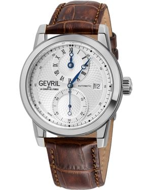 Gevril Gramercy..Ss Case, Dial, Genuine Handmade Italian Strap Watch - Grey
