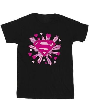 Dc Comics Superman Hearts And Stars Logo T-Shirt Cotton - Black