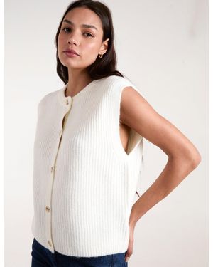 Blue Vanilla Ribbed Knit Vest - White