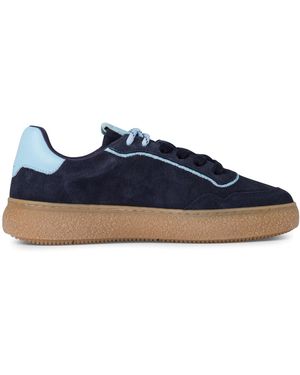 Tamaris Leather Fashion Stripe Lace Up Trainers - Blue