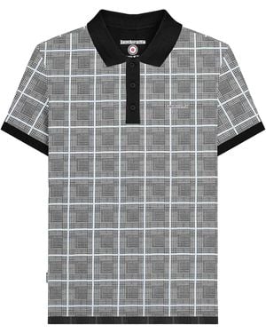 Lambretta Ss25 Prince Of Wales Check Big & Tall Polo Shirt Cotton - Black
