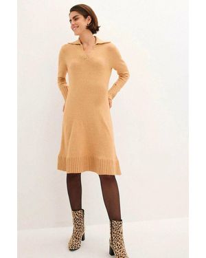 John Lewis Collared V-Neck Jumper Dress - Natural