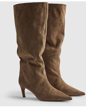 River Island High Leg Boots Faux Suede Textile - Natural