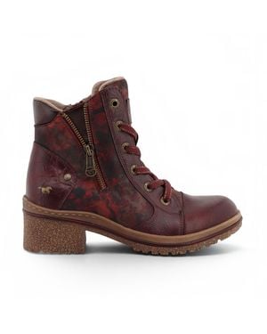 Mustang Floral Lace-Up Winter Ankle Boots - Brown