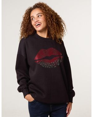 Blue Vanilla Rhinestone Lips Sweatshirt - Red