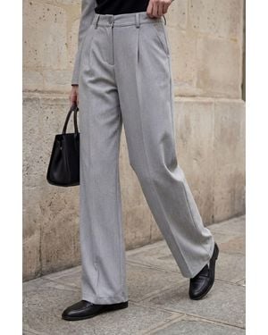 My Fashion High Waist Pleated Straight Leg Trousers - Grey