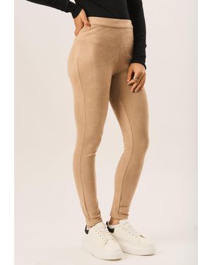 Gini London Skinny Faux Suede Stretch Leggings - Natural