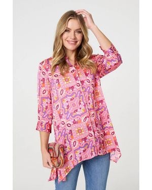 Izabel London Mosaic Print 3/4 Sleeve Longline Blouse - Pink