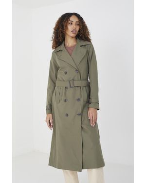 Brave Soul Double-Breasted Longline Trench Coat - Green
