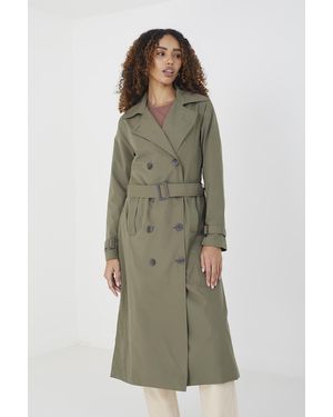 Brave Soul Double-Breasted Longline Trench Coat - Green