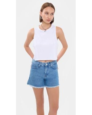 Hiccup Sleeveless Round Neck Solid Crop Top - Blue